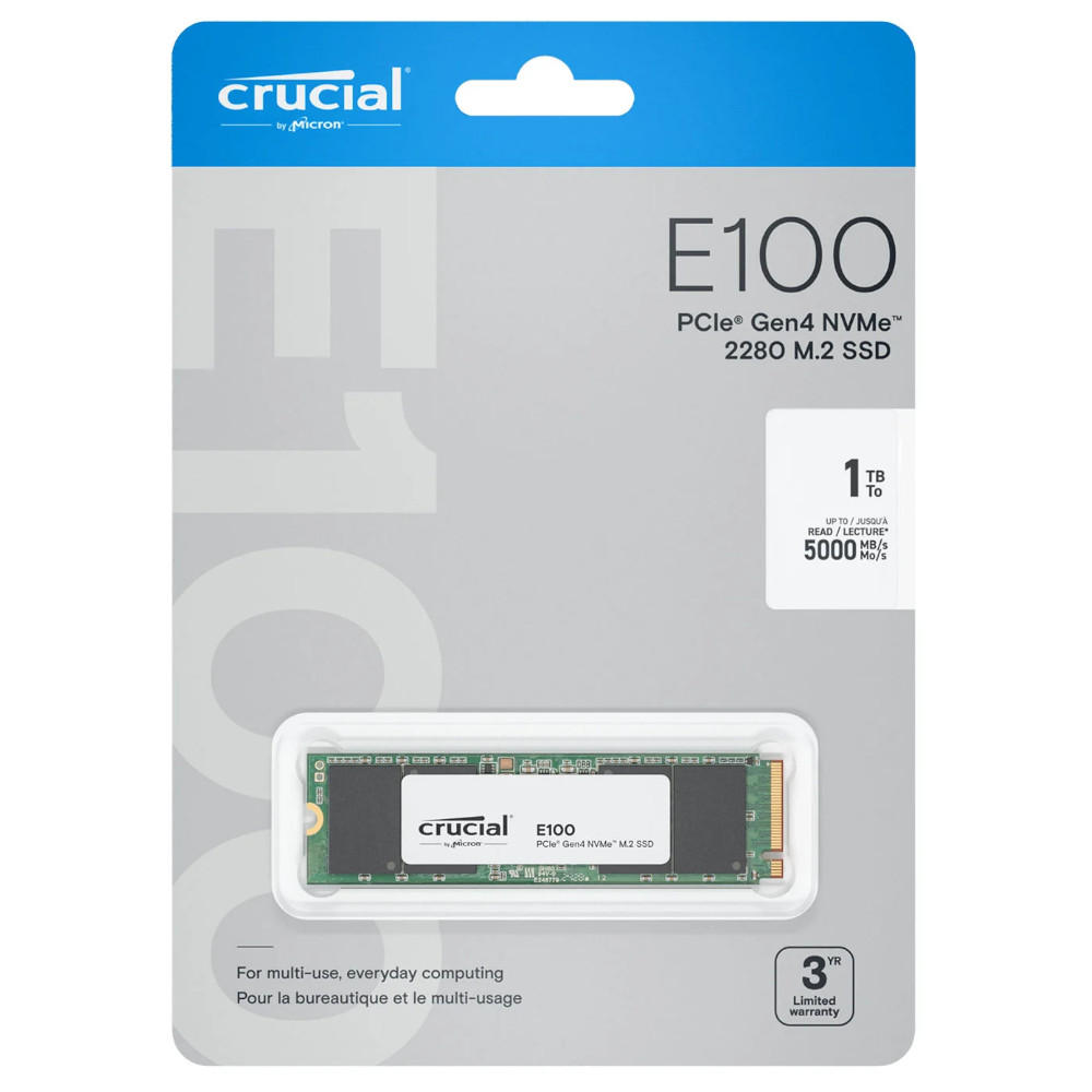 Crucial - Crucial E100 1TB NVMe PCIe 4.0 M.2 Solid State Drive