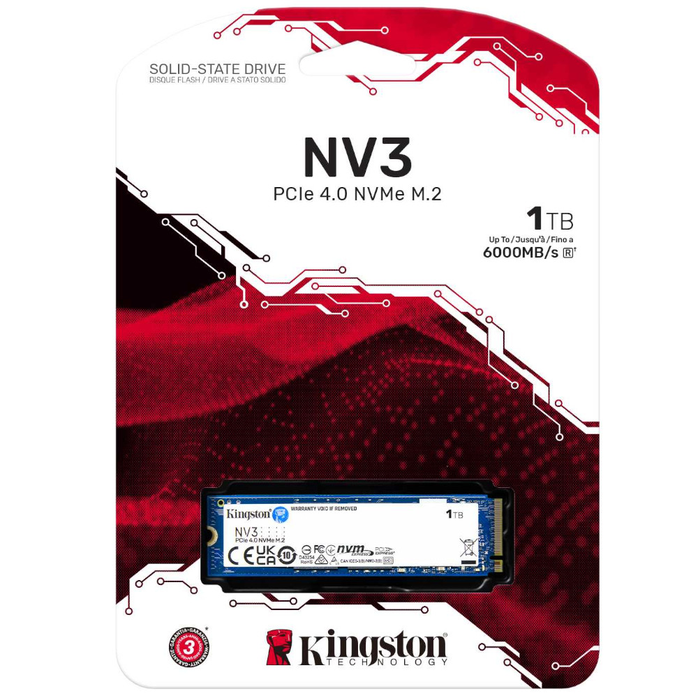 Kingston - Kingston NV3 1TB PCI-e 4.0 NVMe M.2 Solid State Drive (SNV3S/1000G)