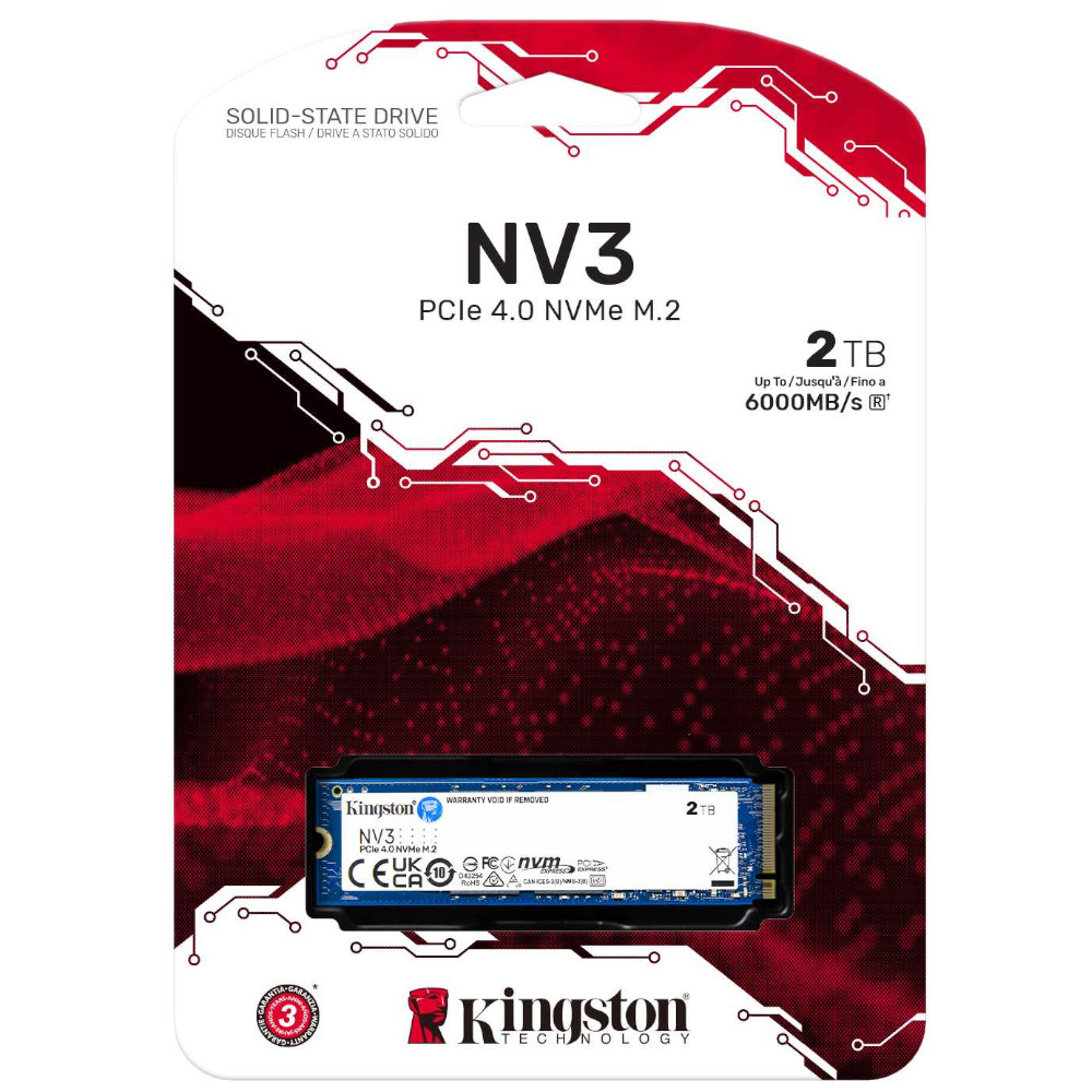 Kingston - Kingston NV3 2TB PCI-e 4.0 NVMe M.2 Solid State Drive (SNV3S/2000G)