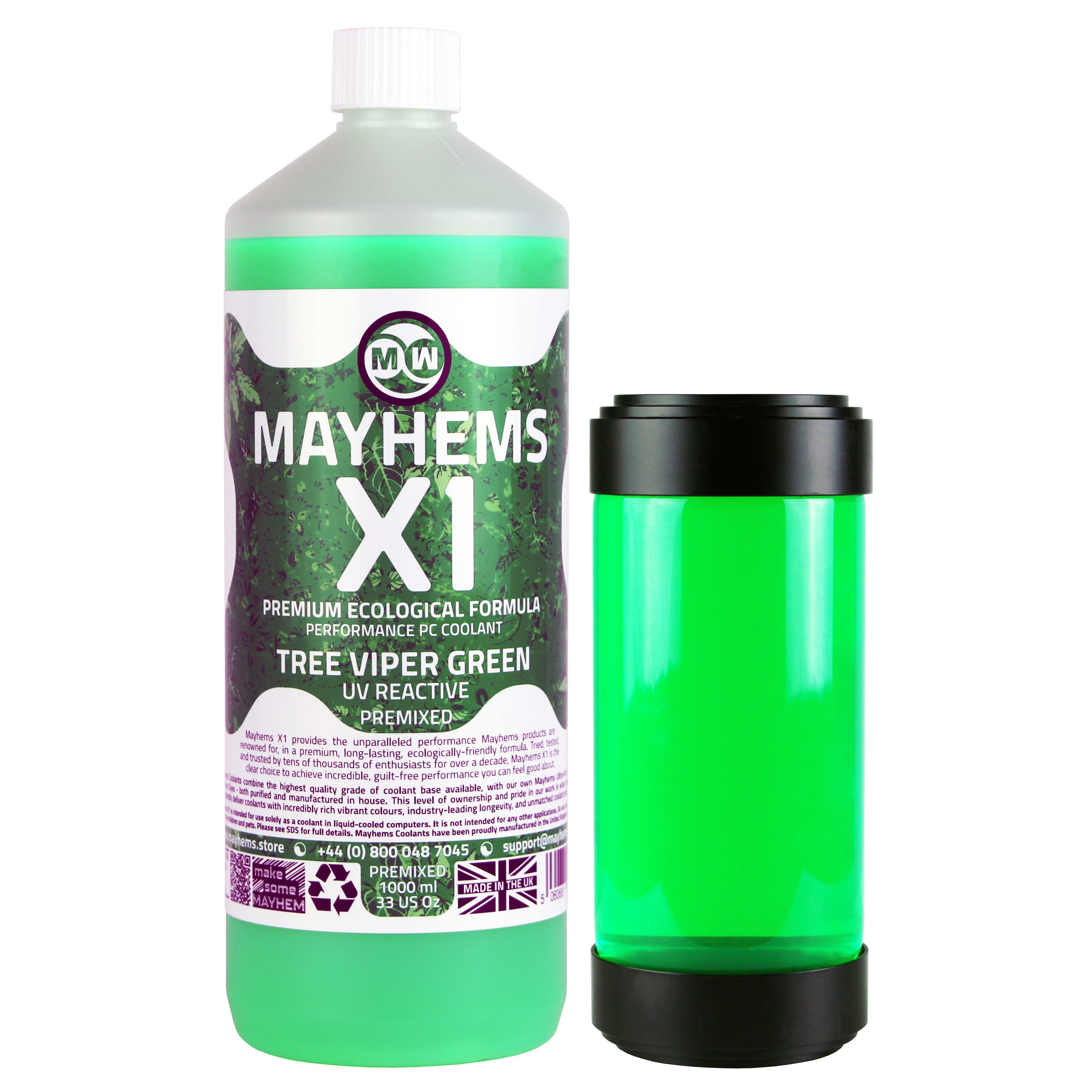 Mayhems - PC Coolant - X1 Premix - Eco Friendly Series, UV Fluorescent, 1 Litre, Green