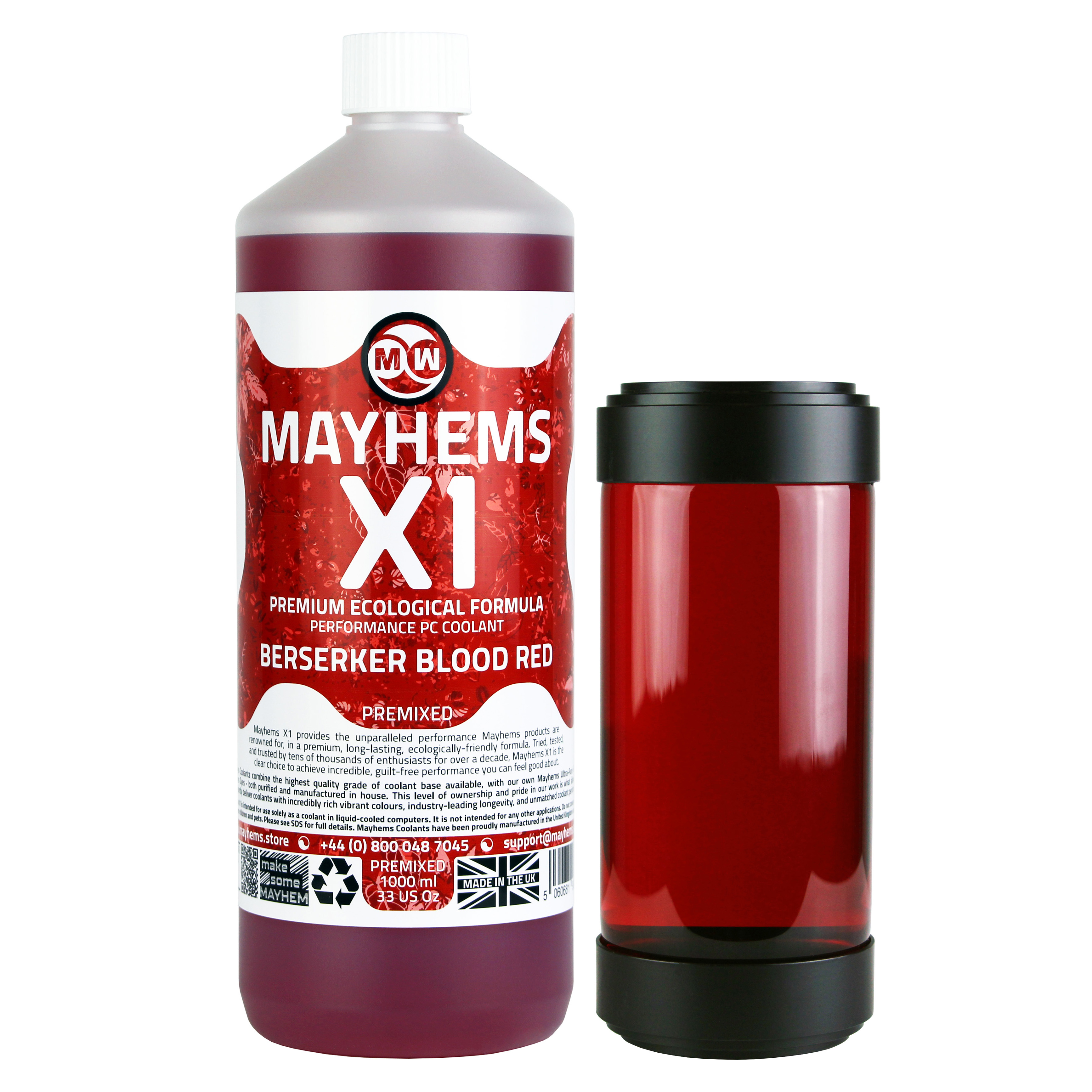 Mayhems - PC Coolant - X1 Premix - Eco Friendly Series, UV Fluorescent, 1 Litre, Blood Red