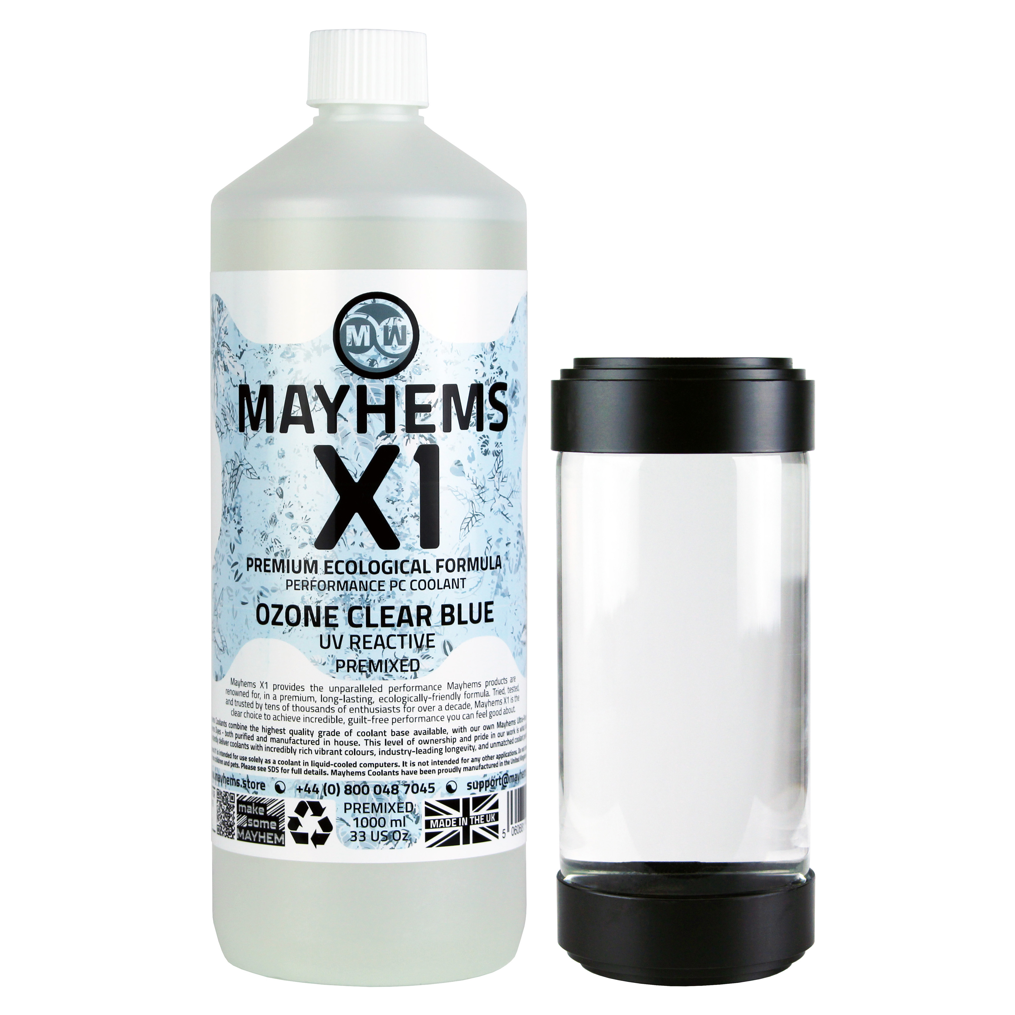 Mayhems - PC Coolant - X1 Premix - Eco Friendly Series, UV Fluorescent, 1 Litre, Clear Blue