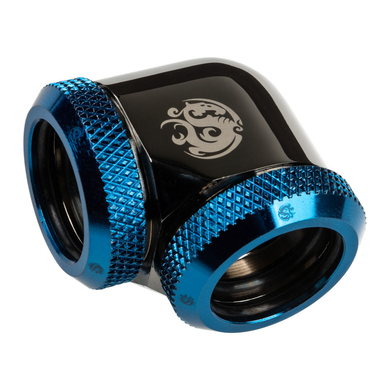 Bitspower 16mm Black Sparkle / Royal Blue 90-Degree Dual Multi-Link Fitting