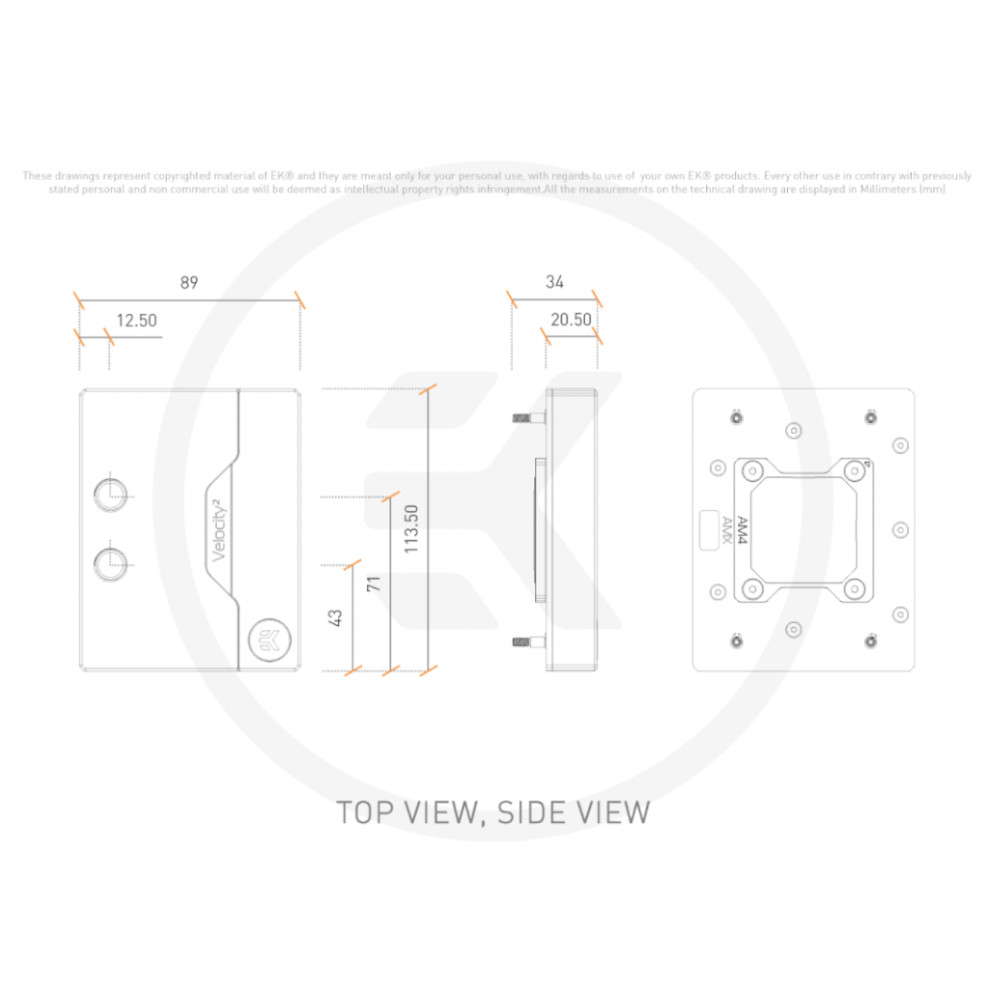 EK Water Blocks - EK Water Blocks EK-Quantum Velocity² D-RGB CPU Water Block For AMD AM5 - Nickel + Satin Titanium