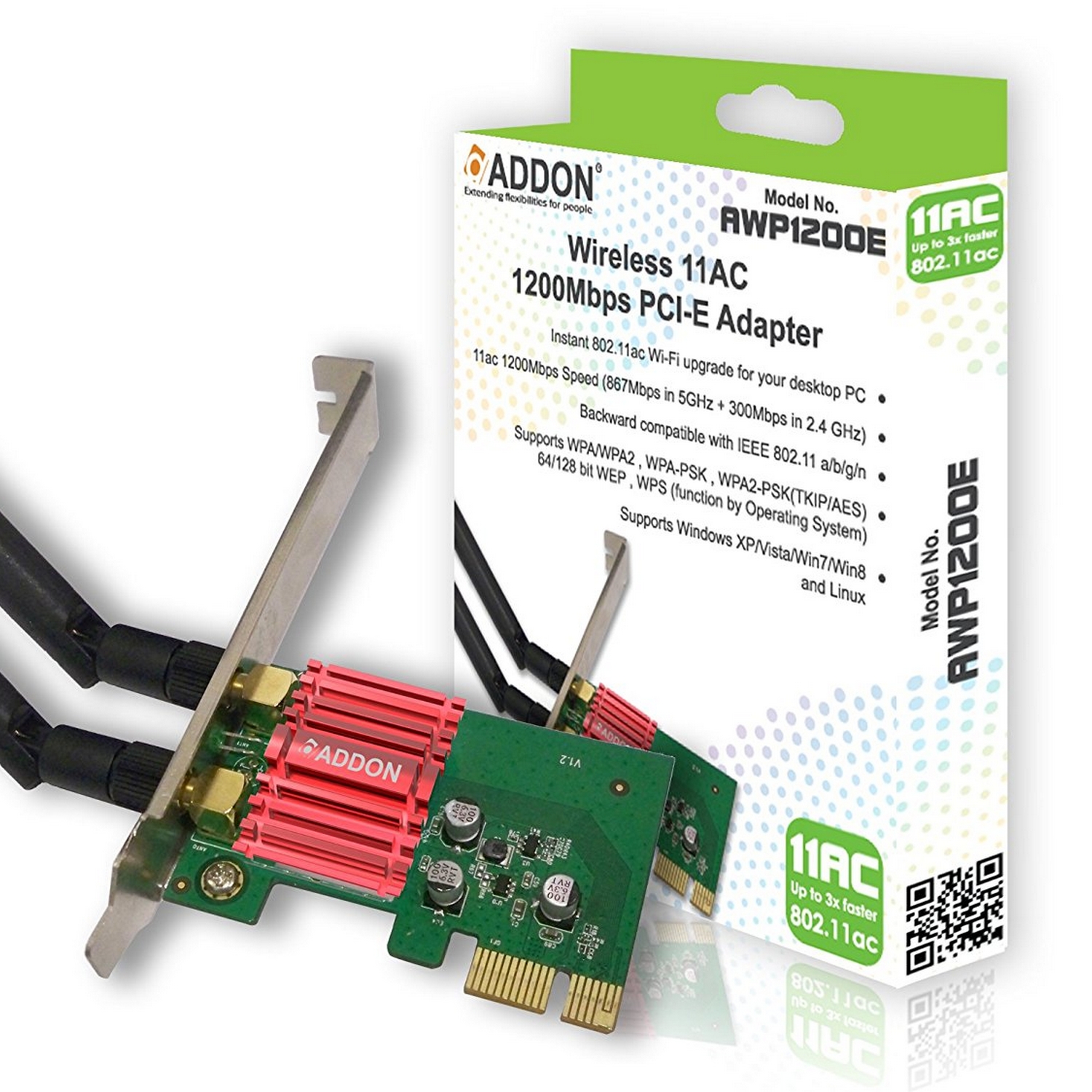 B Grade ADDON Wireless AC Dual Band 1200Mbps PCI-e Adapter (AWP1200E)