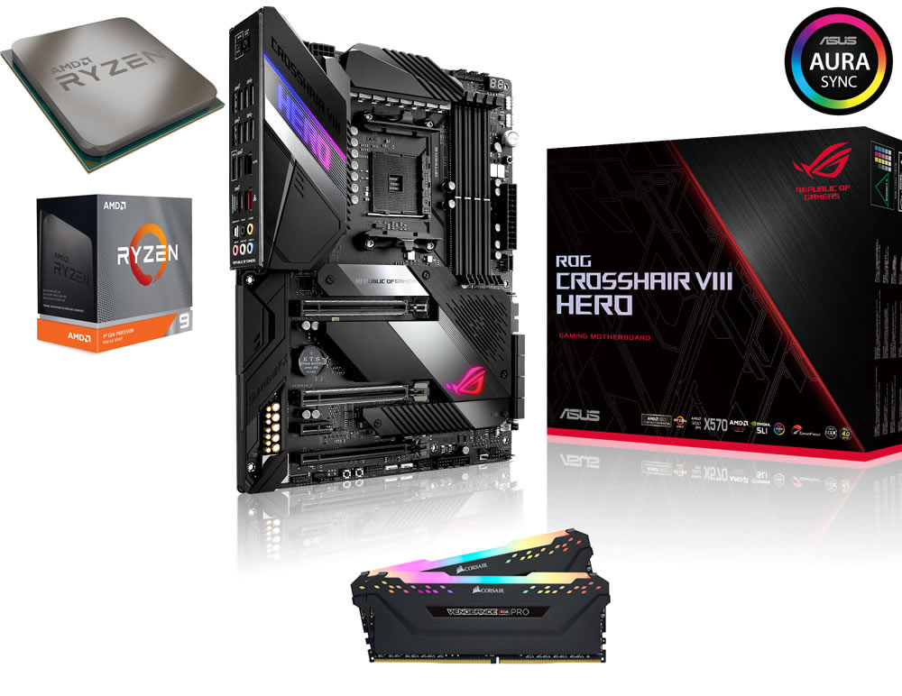 8Pack 3950X Bundle - AMD 3950X, Asus ROG HERO, Corsair 64GB 3600MHz Bundle