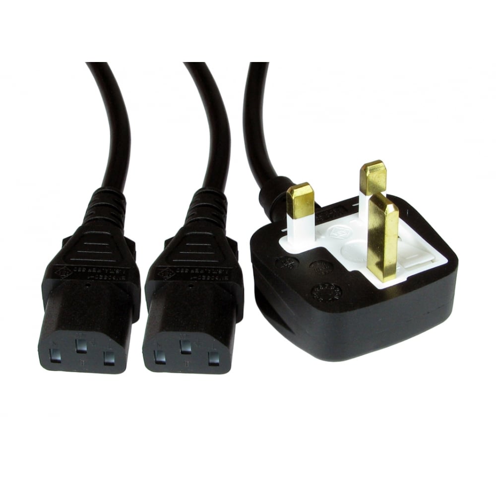 OcUK Value 2m UK Plug to 2x C13 Kettle Lead Mains Splitter Cable