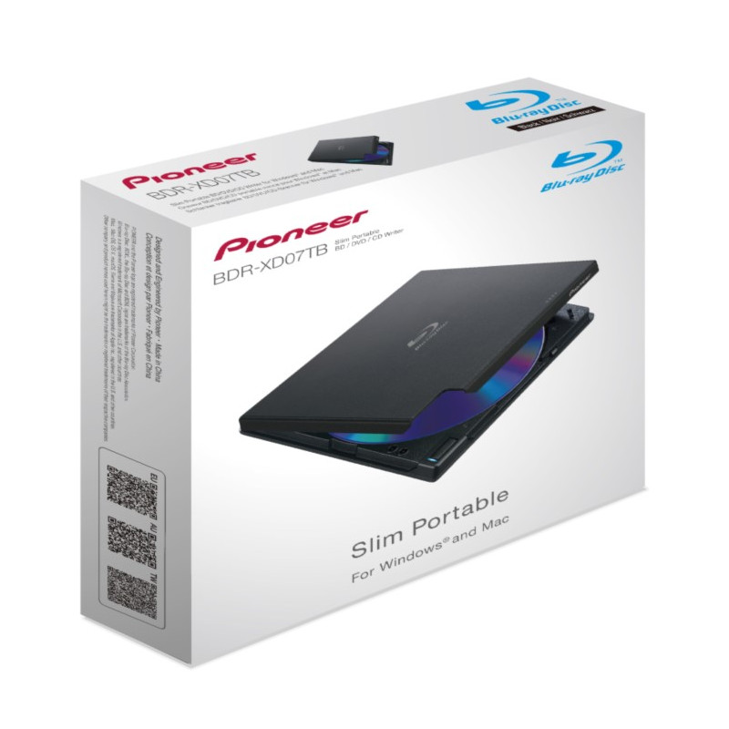Pioneer - Pioneer BDR-XD07TB Portable External Blu-Ray USB 3.0 Writer - Black