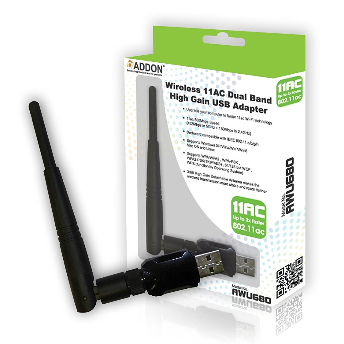 Addon - ADDON Wireless AC 600Mbps USB High Gain USB Adapter (AWU680)