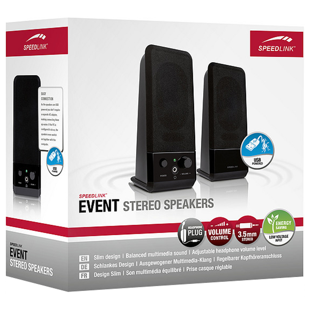 SPEEDLINK - SPEEDLINK Event Slim-line USB 2.0 Powered Stereo Speakers 5W RMS Black