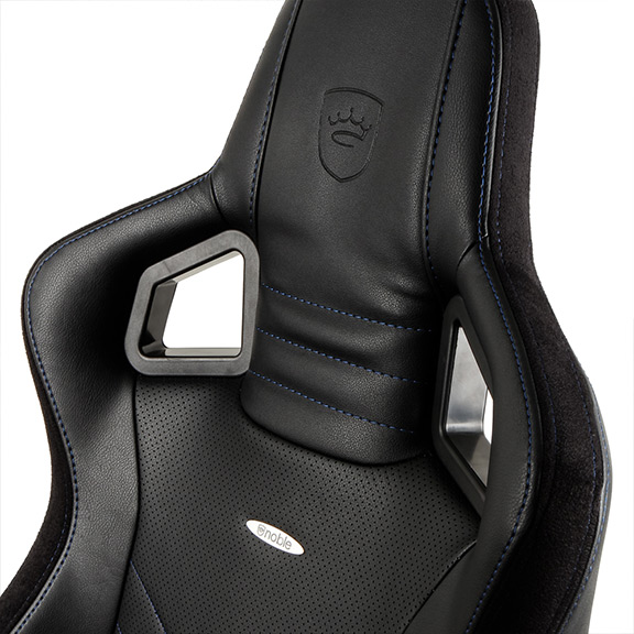 A close up of the headrest and upper section of the backrest.