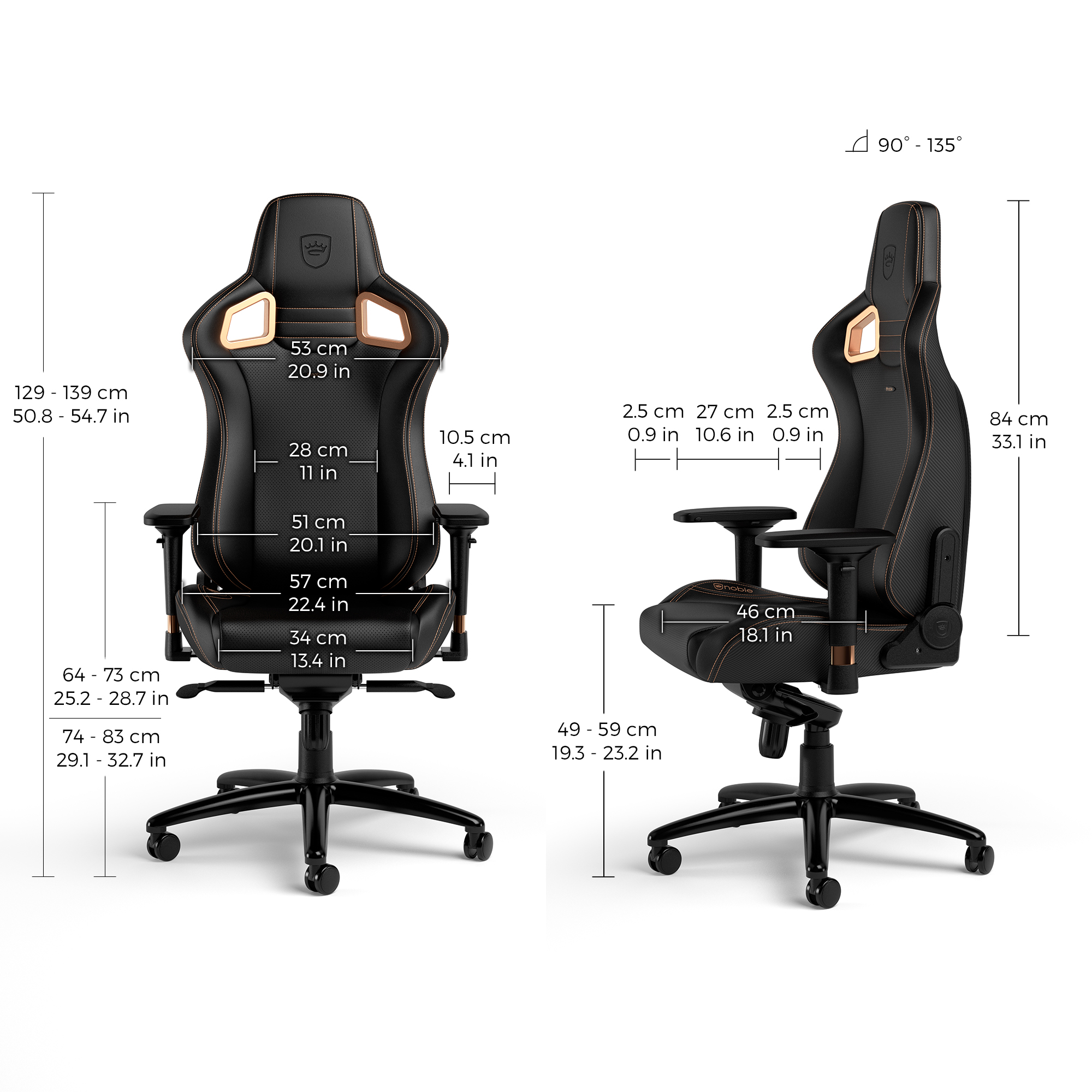 noblechairs EPIC Gaming Chair Copper Edition measurements