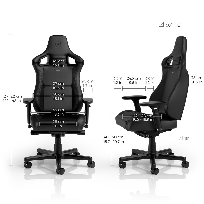 noblechairs EPIC Compact Gaming Chair with measurements - black