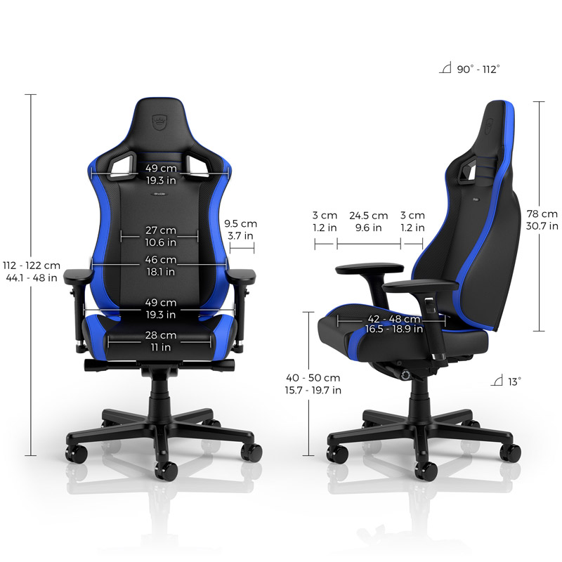 noblechairs EPIC Compact Gaming Chair with measurements - blue