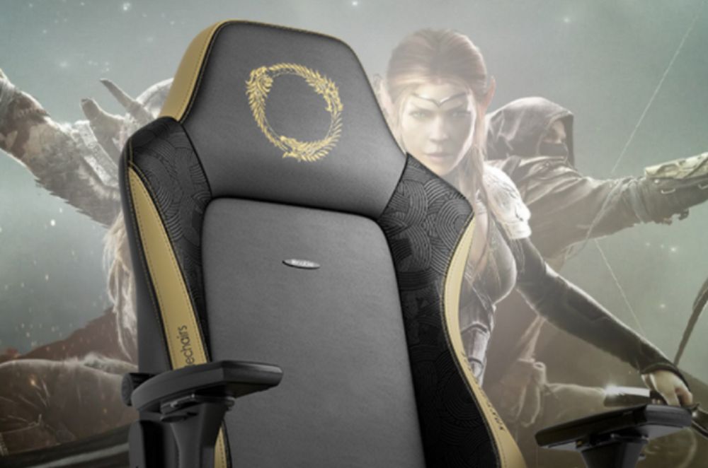 Banner featuring the noblechairs HERO ESO Gaming Chair and characters from The Elder Scrolls Online.