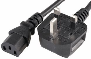 UK Mains Plug with 13A Fuse to IEC C13 Socket Lead, 10A, 2m