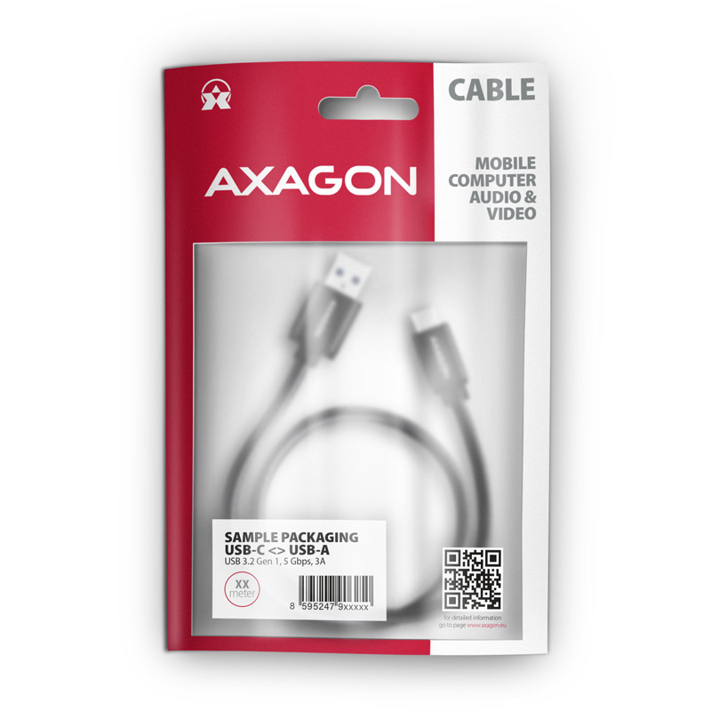 AXAGON - AXAGON BUCM3-AM20AB cable USB-C to USB-A 2m USB 3.2 Gen 1 3A ALU braid Blac