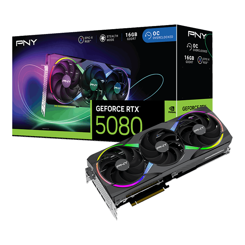 PNY GeForce RTX 5080 ARGB OC Triple Fan 16GB GDDR7 PCI-Express Graphics Card