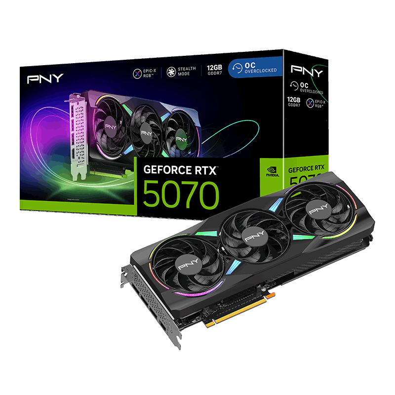 PNY GeForce RTX 5070 ARGB OC Triple Fan 12GB GDDR7 PCI-Express Graphics Card