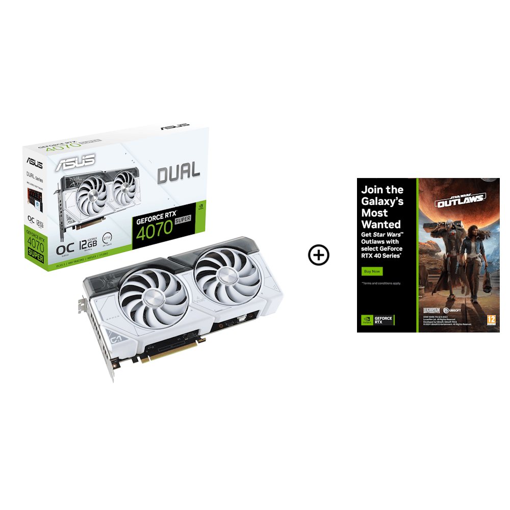 Asus GeForce RTX 4070 SUPER Dual OC White 12GB GDDR6X PCI-Express Graphics Card