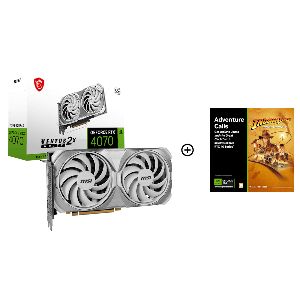 MSI GeForce RTX 4070 Ventus 2X E OC White 12GB GDDR6X PCI-Express Graphics Card