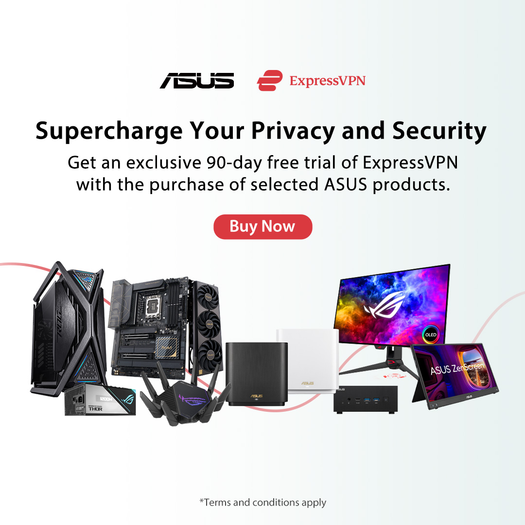 Get an exclusive 90-day free trial of ExpressVPN with select ASUS products